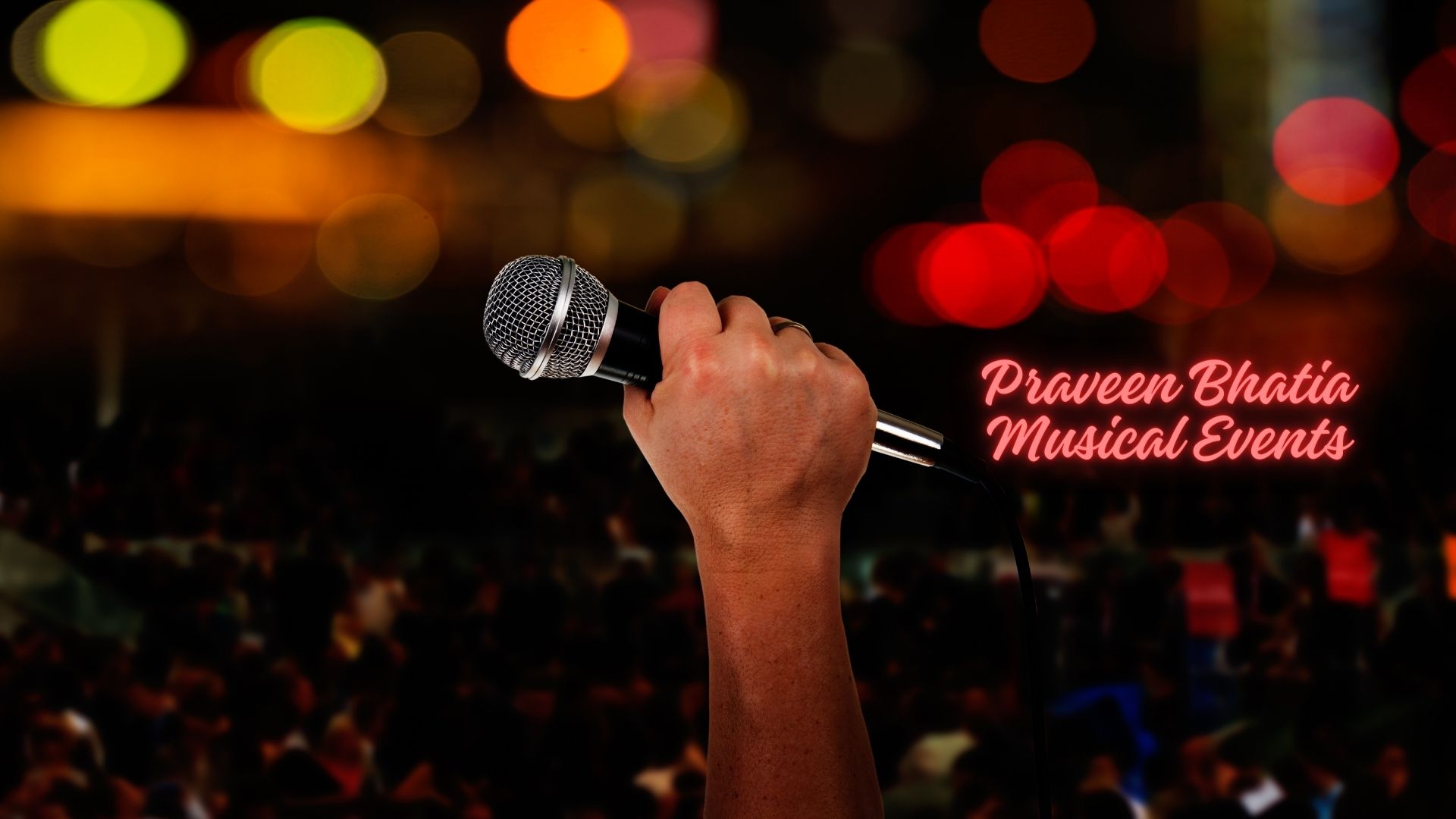 Mic in hand in some concert with background blurred